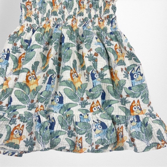 Toddler Bluey and Bingo Tropical Leaf Print Smocked Spring Summer Sundress 3T - Picture 3 of 6